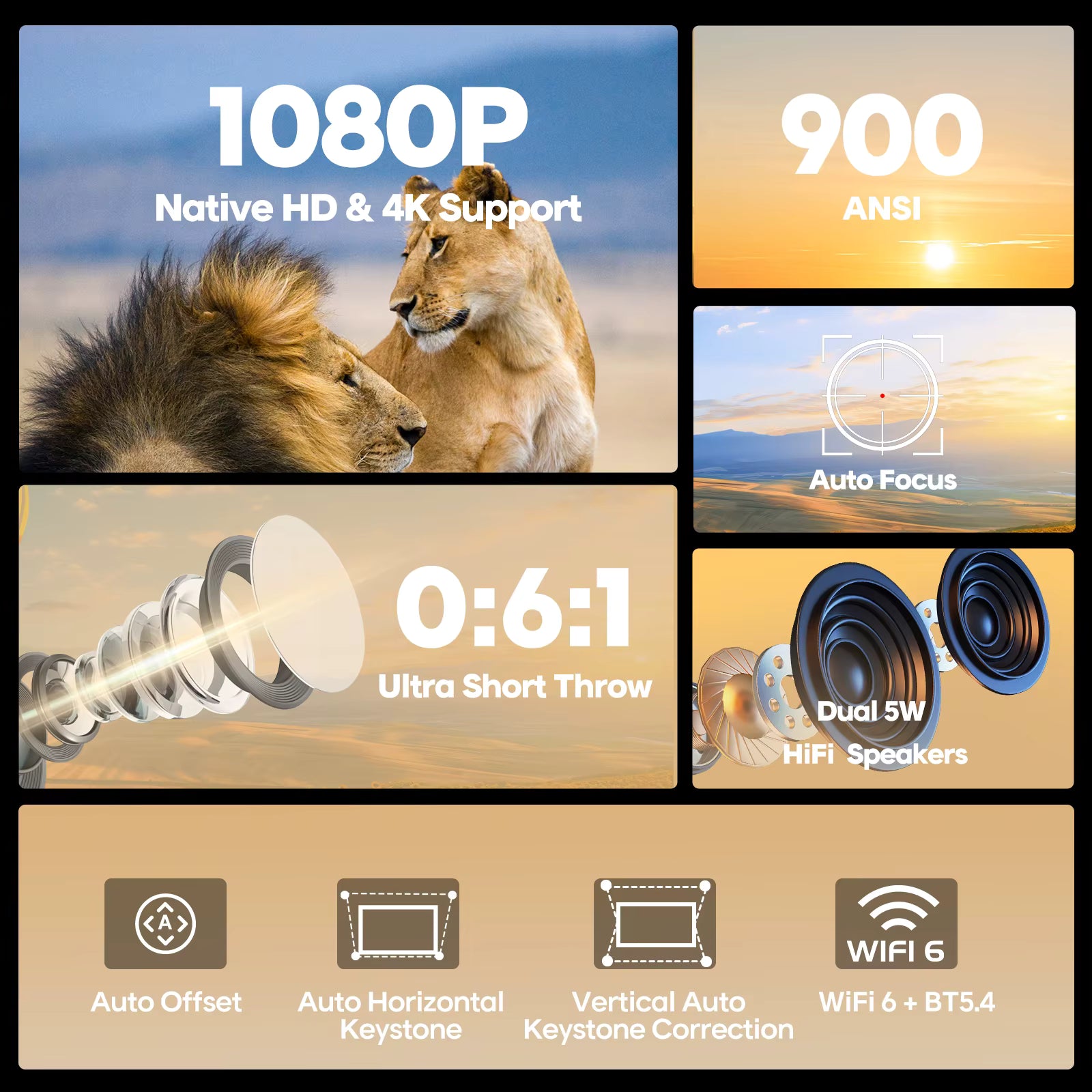 Magcubic HY450C 900ANSI Auto Focus Projector 8K 1080P Ultra Short Throw Allwinner H716 BT5.4 Auto Offset Home Theater Voice