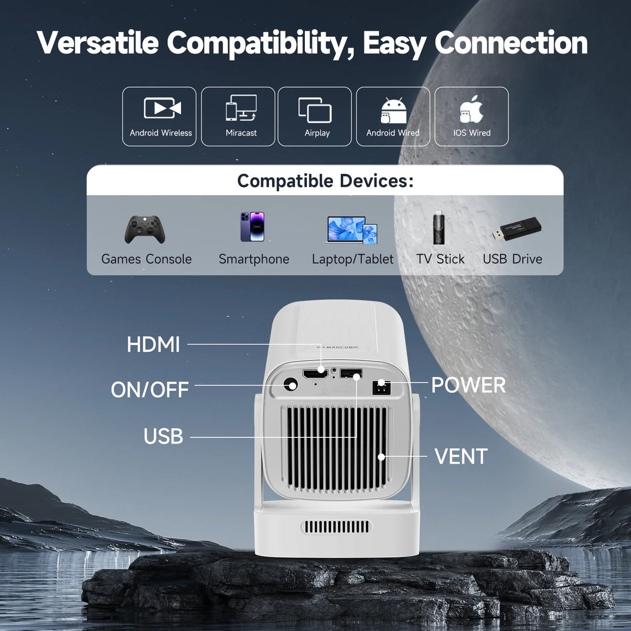 Magcubic HY310 Mini Projector Auto Focus 4K Native 1080P 260ANSI Android11 5W Speaker Air Mouse Voice Assistant Upgraded HY300