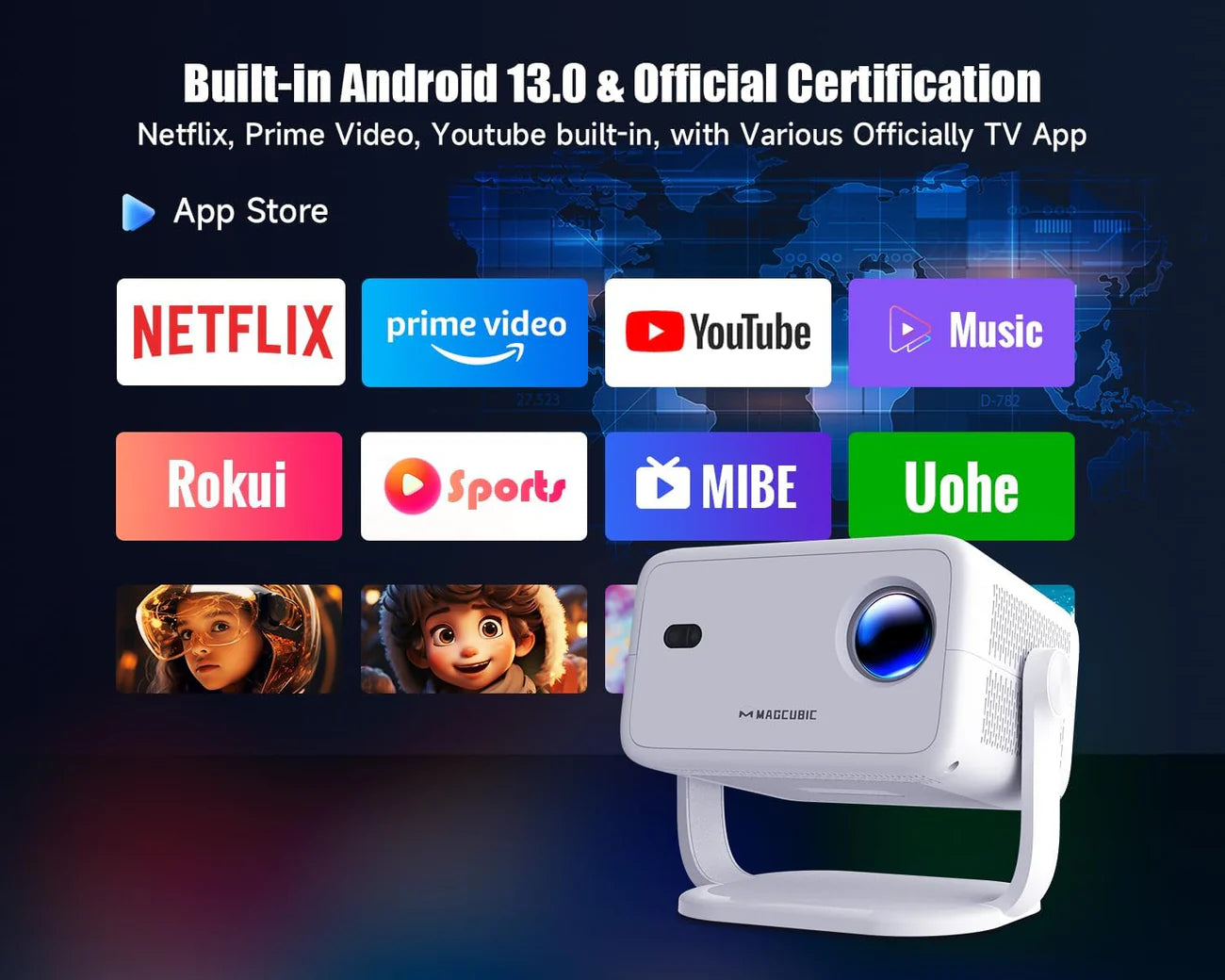 [Netflix Licensed]L018NTV 4K Projector with Wifi and Bluetooth, Built-in Android 13, Smart 1080P Projector, Auto Focus & Auto Keystone Correction with Voice Control Home Theater/Outdoor